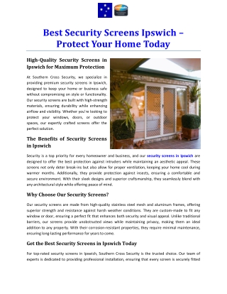 Best Security Screens Ipswich – Protect Your Home Today