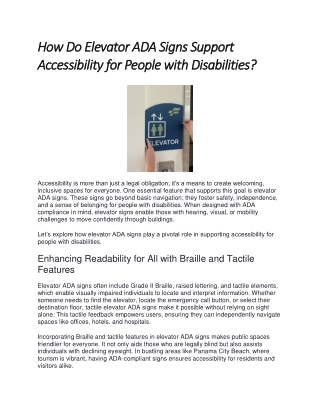 How Do Elevator ADA Signs Support Accessibility for People with Disabilities