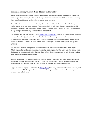 Knocker Back Dining Chairs: Luxury, Style, and Comfort for Your Home