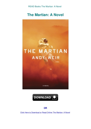 READ Books The Martian A Novel