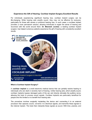 Experience the Gift of Hearing_ Cochlear Implant Surgery Excellent Results