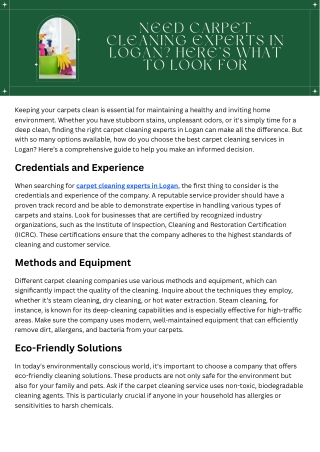Need Carpet Cleaning Experts in Logan Here’s What to Look For