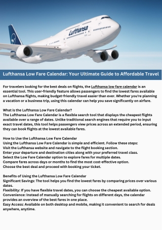 Lufthansa Low Fare Calendar