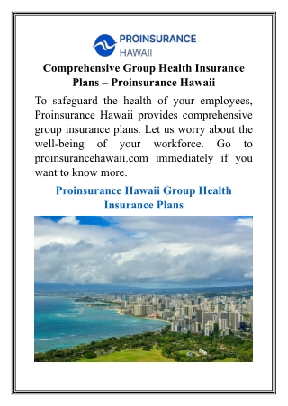 Comprehensive Group Health Insurance Plans – Proinsurance Hawaii