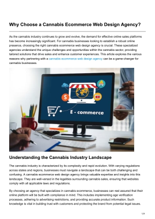 Why Choose a Cannabis Ecommerce Web Design Agency