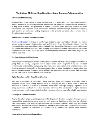 The Culture of Giving: How Donations Shape Singapore’s Communities