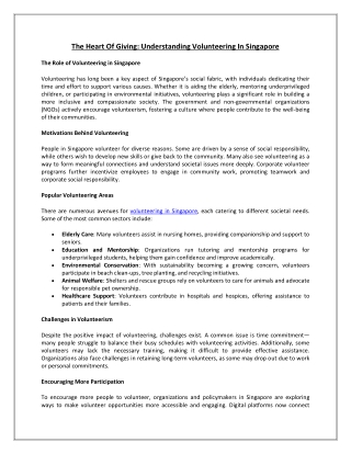 The Heart of Giving: Understanding Volunteering in Singapore