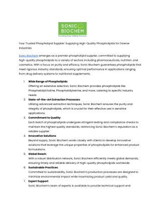 Sonic Biochem: Leaders in High-Quality Phospholipids