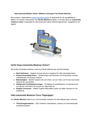 Köp Industriell Maskin Online_ Effektiva Lösningar Från Nordic Machine