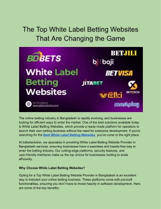 The Top White Label Betting Websites That Are Changing the Game