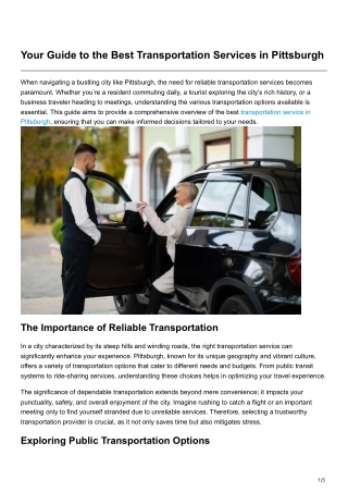 Your Guide to the Best Transportation Services in Pittsburgh