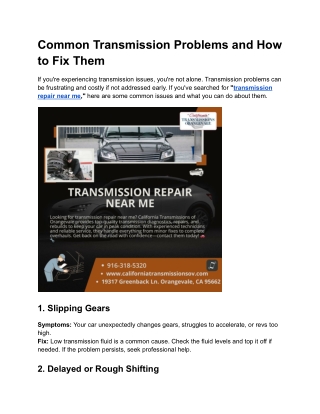 Common Transmission Problems and How to Fix Them