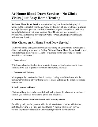 At-Home Blood Draw Service – No Clinic Visits, Just Easy Home Testing