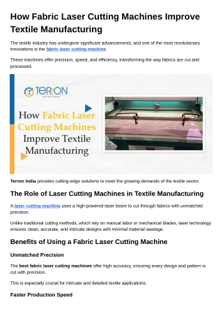 How Fabric Laser Cutting Machines Improve Textile Manufacturing