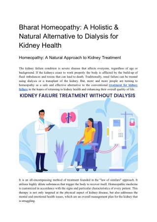 Bharat Homeopathy A Holistic & Natural Alternative to Dialysis for Kidney Health