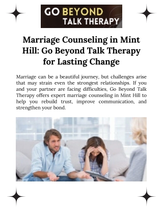 Marriage Counseling Mint Hill – Go Beyond Talk Therapy