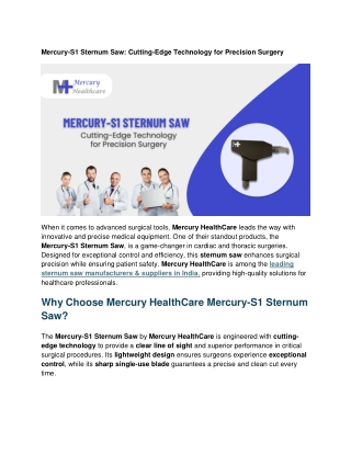 Mercury-S1 Sternum Saw Cutting-Edge Technology for Precision Surgery