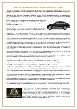 Smooth Journeys - Discovering the Best Taxi Options from Gatwick to Brighton