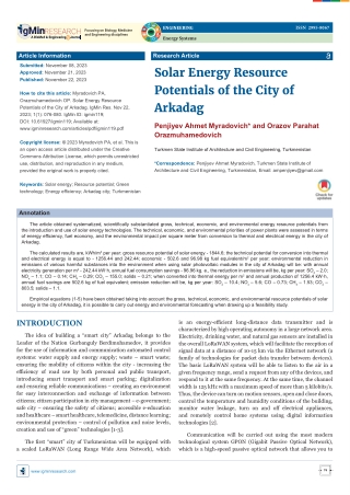 Solar Energy Resource Potentials of the City of Arkadag