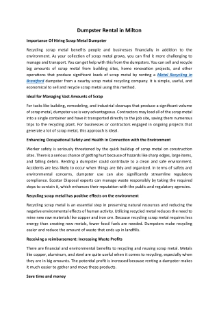 Dumpster Rental in Milton