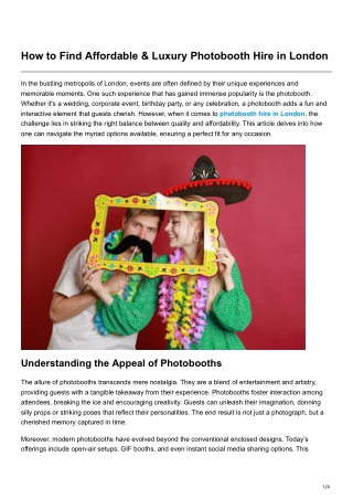 How to Find Affordable & Luxury Photobooth Hire in London