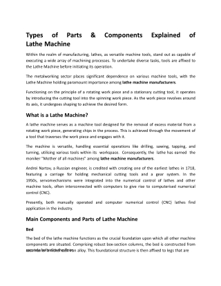 Types of Parts & Components Explained of Lathe Machine