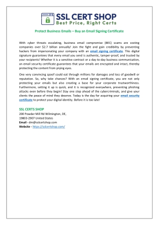 Protect Business Emails – Buy an Email Signing Certificate