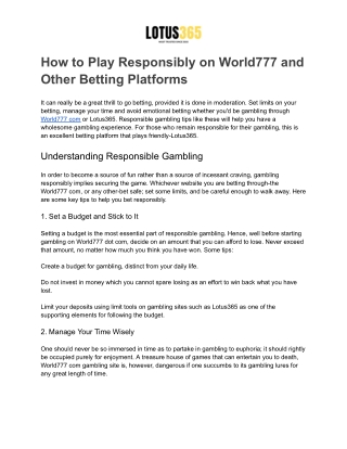How to Play Responsibly on World777 and Other Betting Platforms