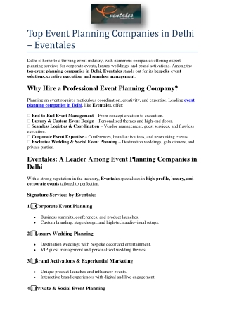 Top Event Planning Companies in Delhi