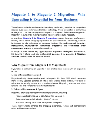 Magento 1 to Magento 2 Migration: Why Upgrading is Essential for Your Business