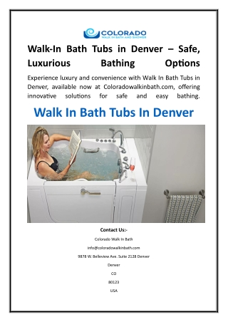 Walk-In Bath Tubs in Denver   Safe, Luxurious Bathing Options