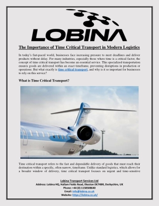The Importance of Time Critical Transport in Modern Logistics