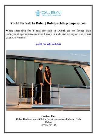 Yacht For Sale In Dubai  Dubaiyachtingcompany.com