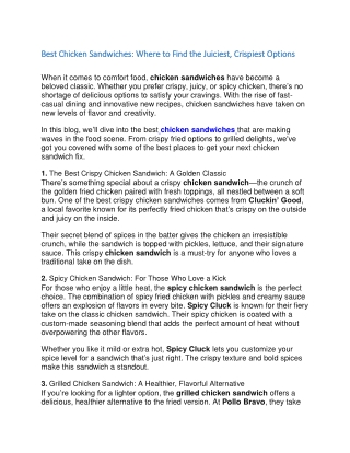 Best Chicken Sandwiches