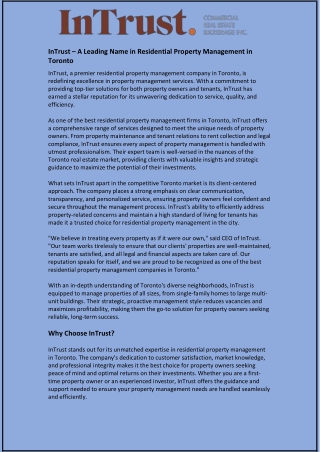 InTrust – A Leading Name in Residential Property Management in Toronto