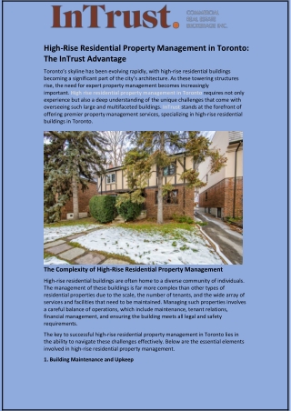 High-Rise Residential Property Management in Toronto: The InTrust Advantage