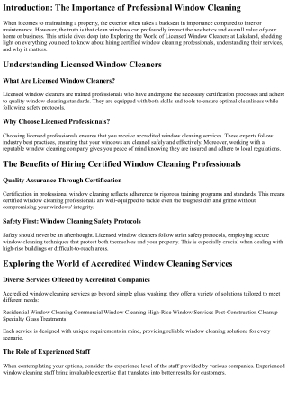 Exploring the World of Licensed Window Cleaners at Lakeland