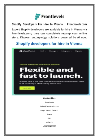 Shopify Developers For Hire In Vienna  Frontlevels.com