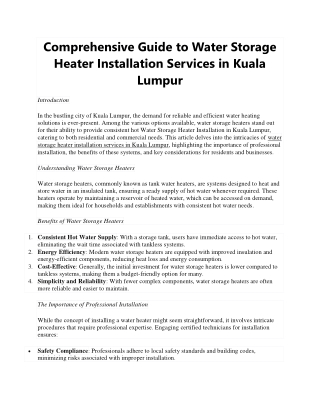 Water Storage Heater Installation in Kuala Lumpur