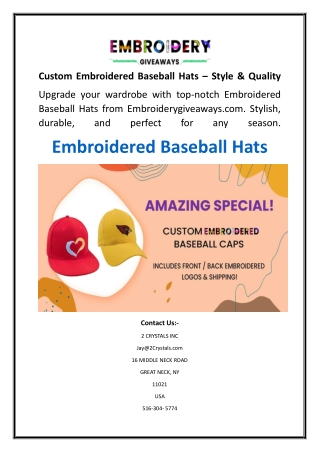 Custom Embroidered Baseball Hats  Style & Quality