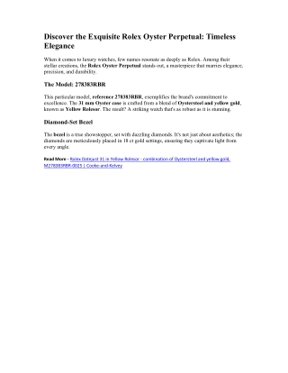 Discover the Exquisite Rolex Oyster Perpetual- Timeless Elegance