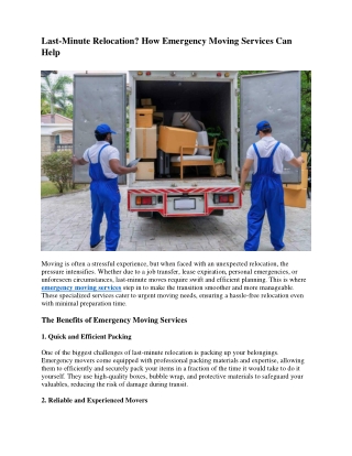 Last-Minute Relocation How Emergency Moving Services Can Help