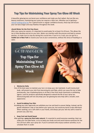 Top Tips for Maintaining Your Spray Tan Glow All Week