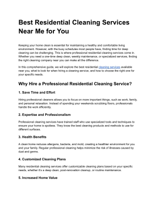 9      Best Residential Cleaning Services Near Me for You