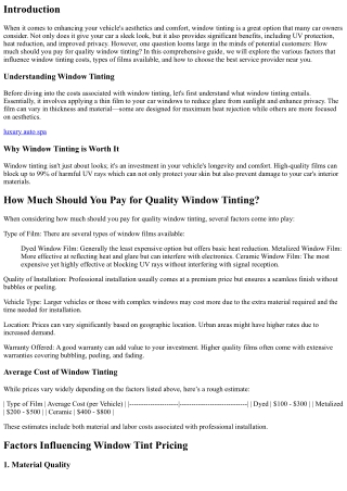 How Much Should You Pay for Quality Window Tinting?