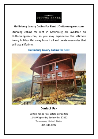 Gatlinburg Luxury Cabins For Rent | Duttonrangerec.com