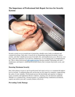 The Importance of Professional Safe Repair Services for Security Systems