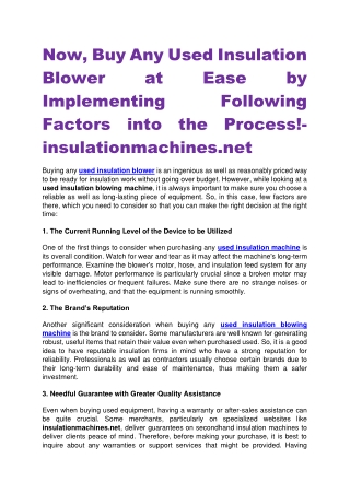 Now, Buy Any Used Insulation Blower at Ease by Implementing Following Factors into the Process!-insulationmachines.net