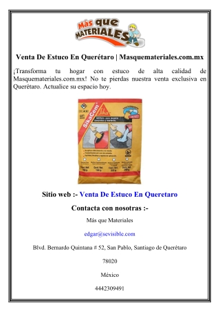 Venta De Estuco En Querétaro   Masquemateriales.com.mx