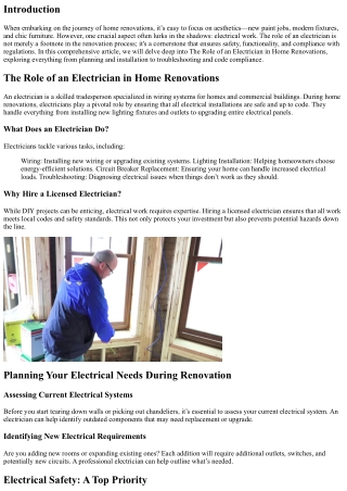 The Role of an Electrician in Home Renovations